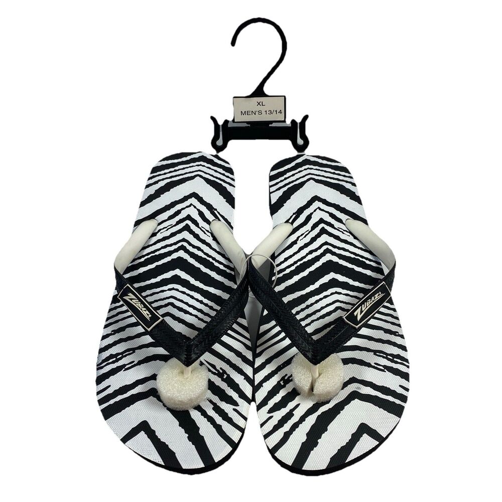 Zubaz Black White Zebra Print Flip Flops Sandals Mens size 13/14